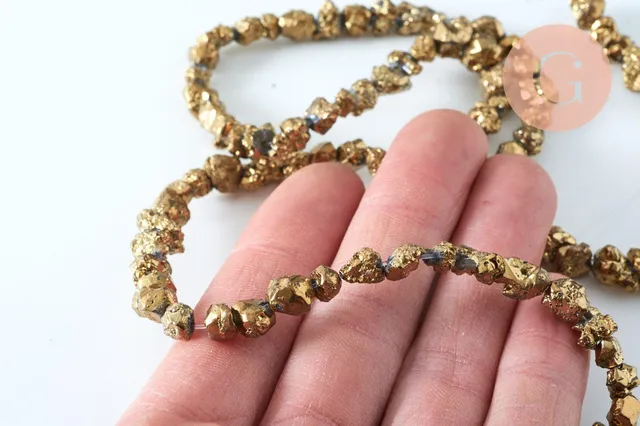 Gingerlily Fil quartz brut doré nuggets 8-12mm 40cm
