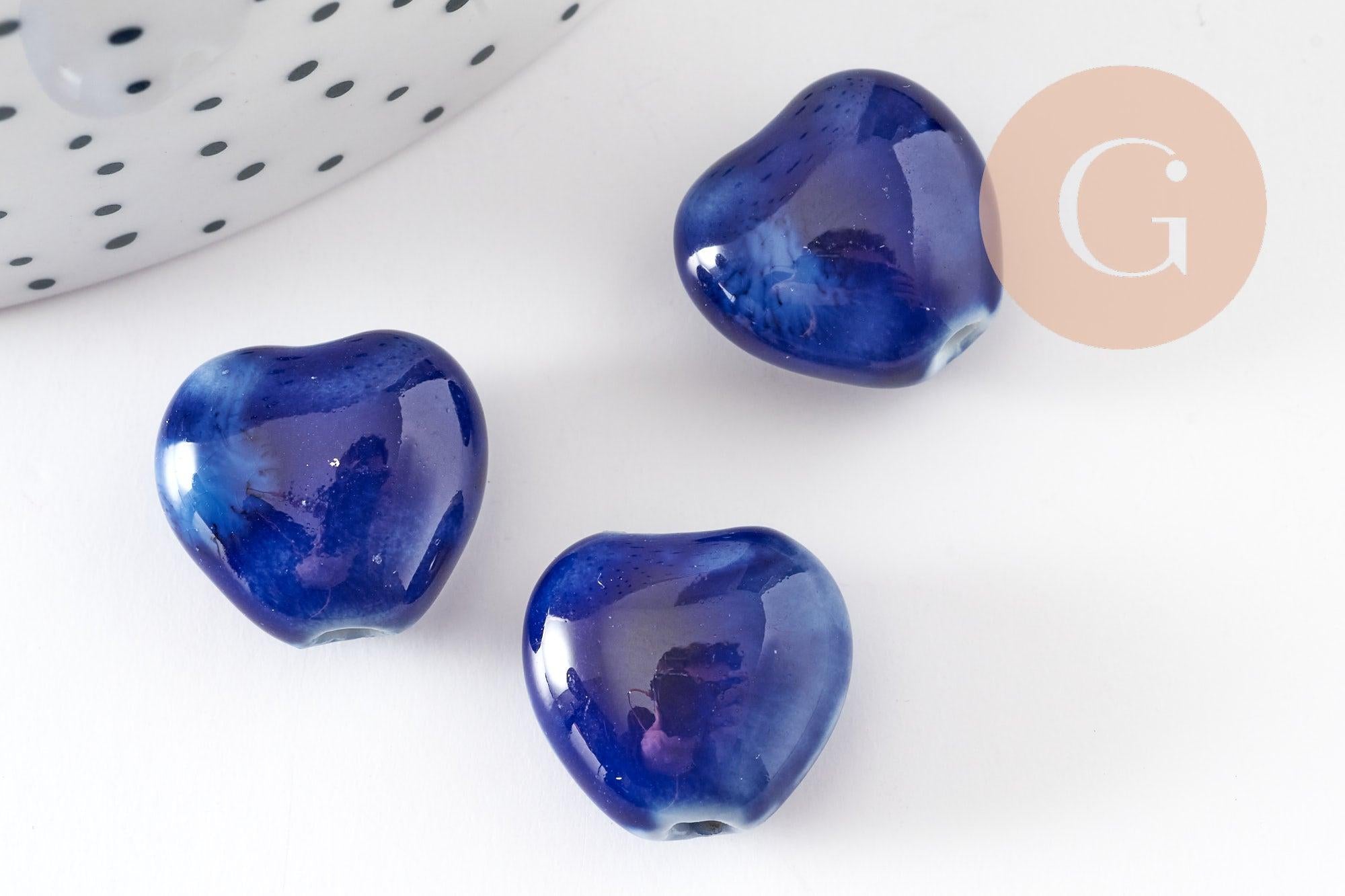 Gingerlily Perles G9348 perle coeur porcelaine bleu foncé x5
