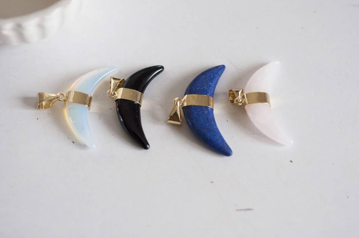 Gingerlily Pendentifs croissant lune pierre naturelle lapis lazuli 43mm