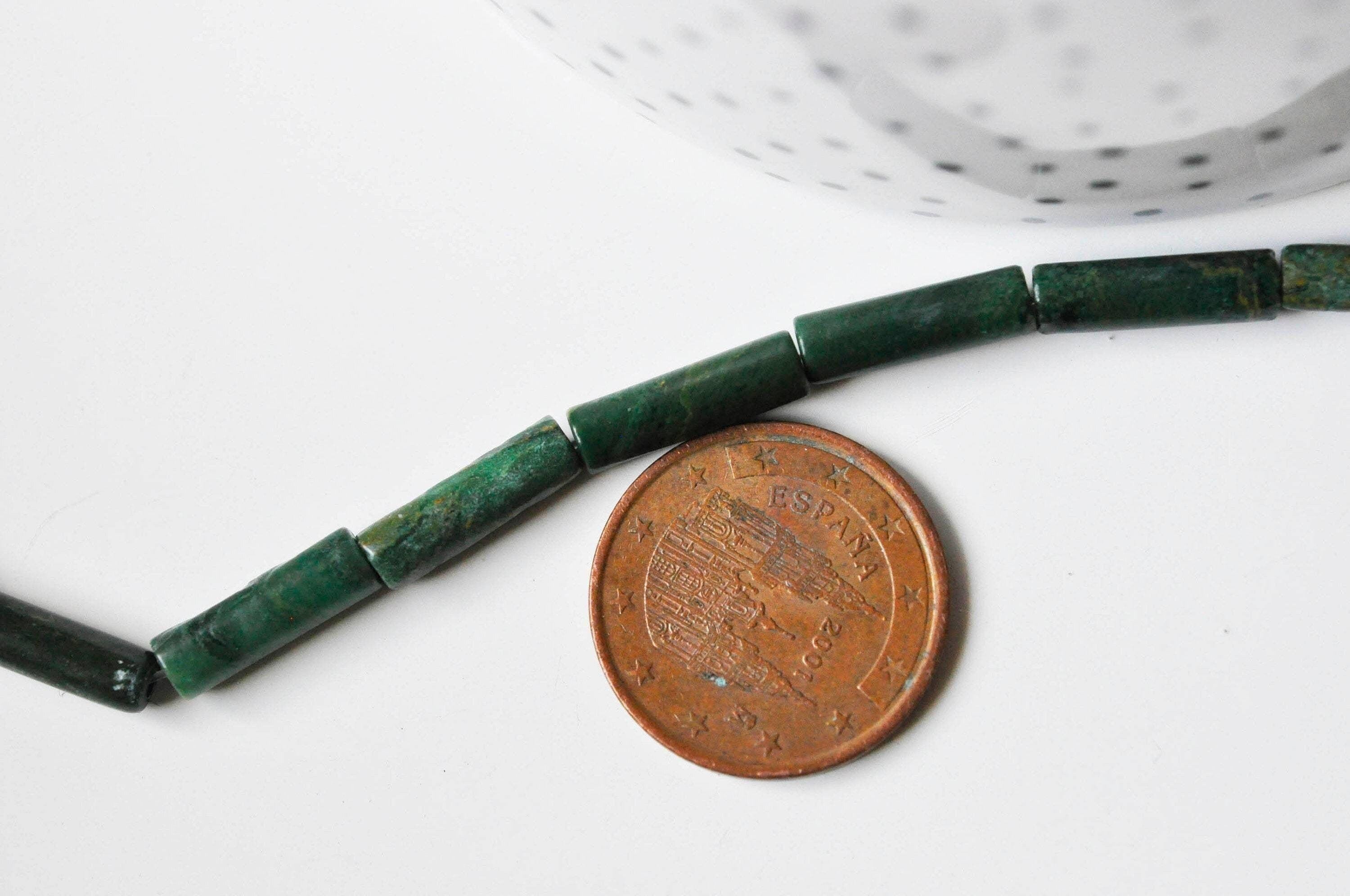 Gingerlily Jade africain 13 mm perle tube vert fil 40 cm
