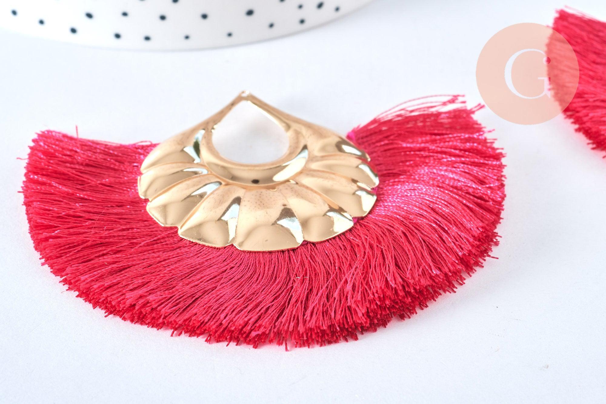 Gingerlily Perles G6837 pendentif pompon fuchsia 85mm x2