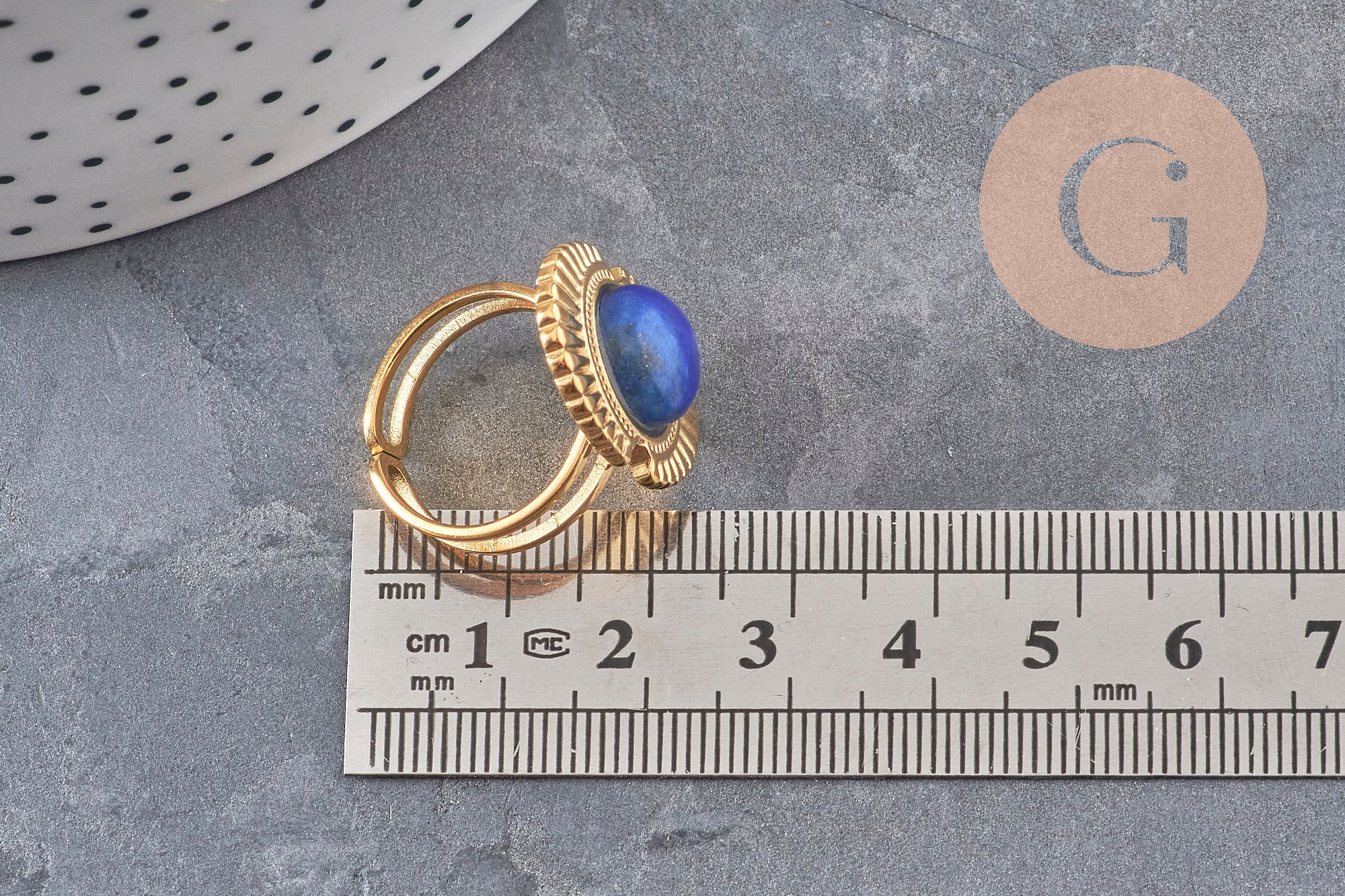 Gingerlily Bague réglable G11078 acier doré pierre bleue taille 53