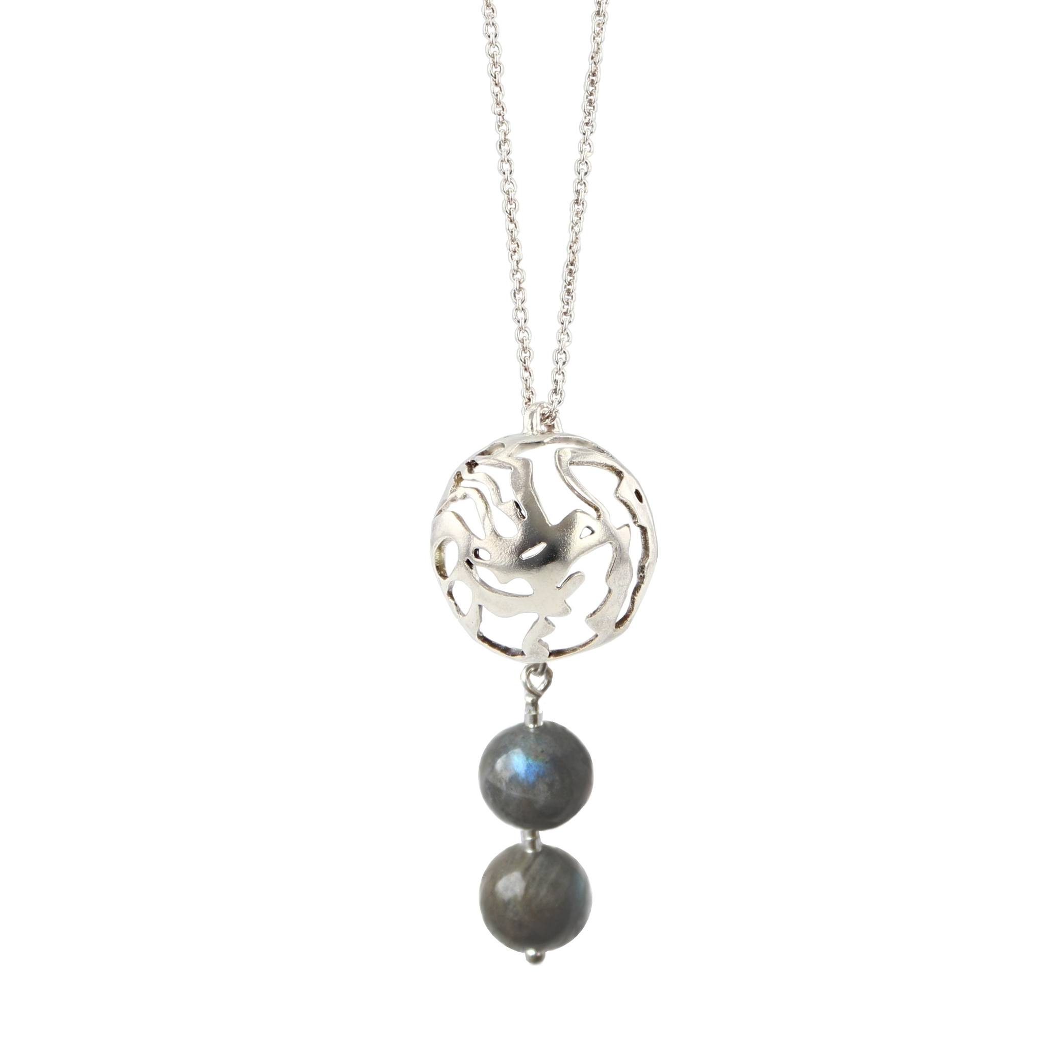 Kajika Sora collier argent 2 labradorites 45 cm