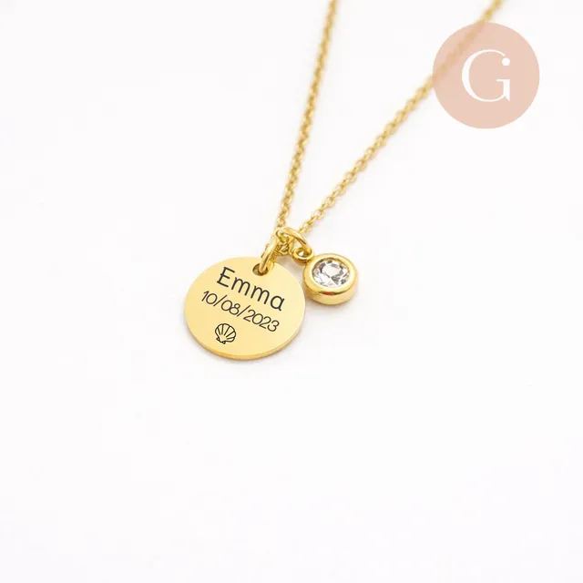 Gingerlily Bijoux personnalisés G11101 collier médaille or pierre naissance