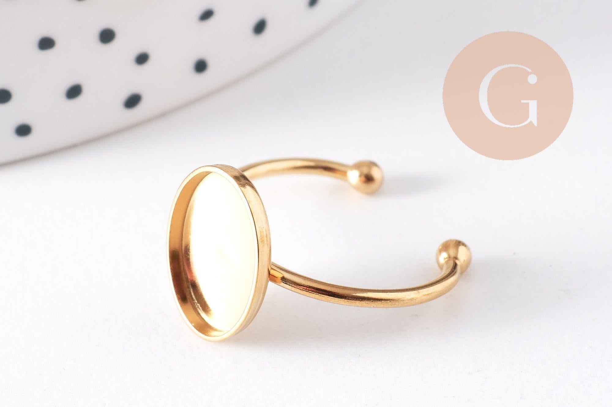 Gingerlily G10296 bague réglable cabochon acier doré x2