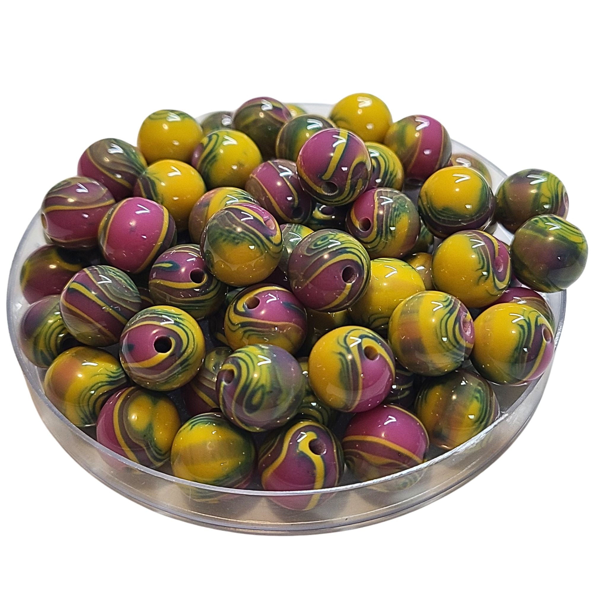 ARTSHOP 337 boules 12 mm swirl moutarde prune olive