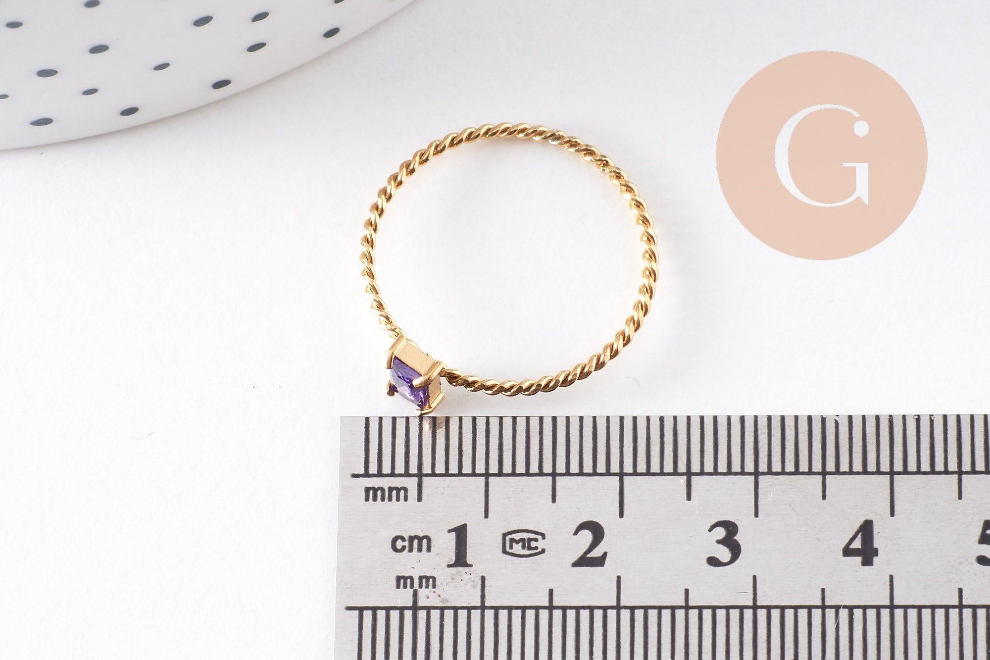 Gingerlily Bague solitaire zircon violet bague acier doré taille 8