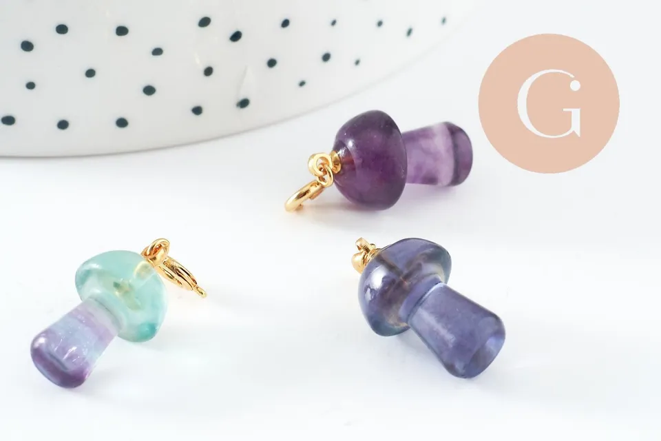 Gingerlily Perles G9812 charm champignon fluorite violette 28mm doré