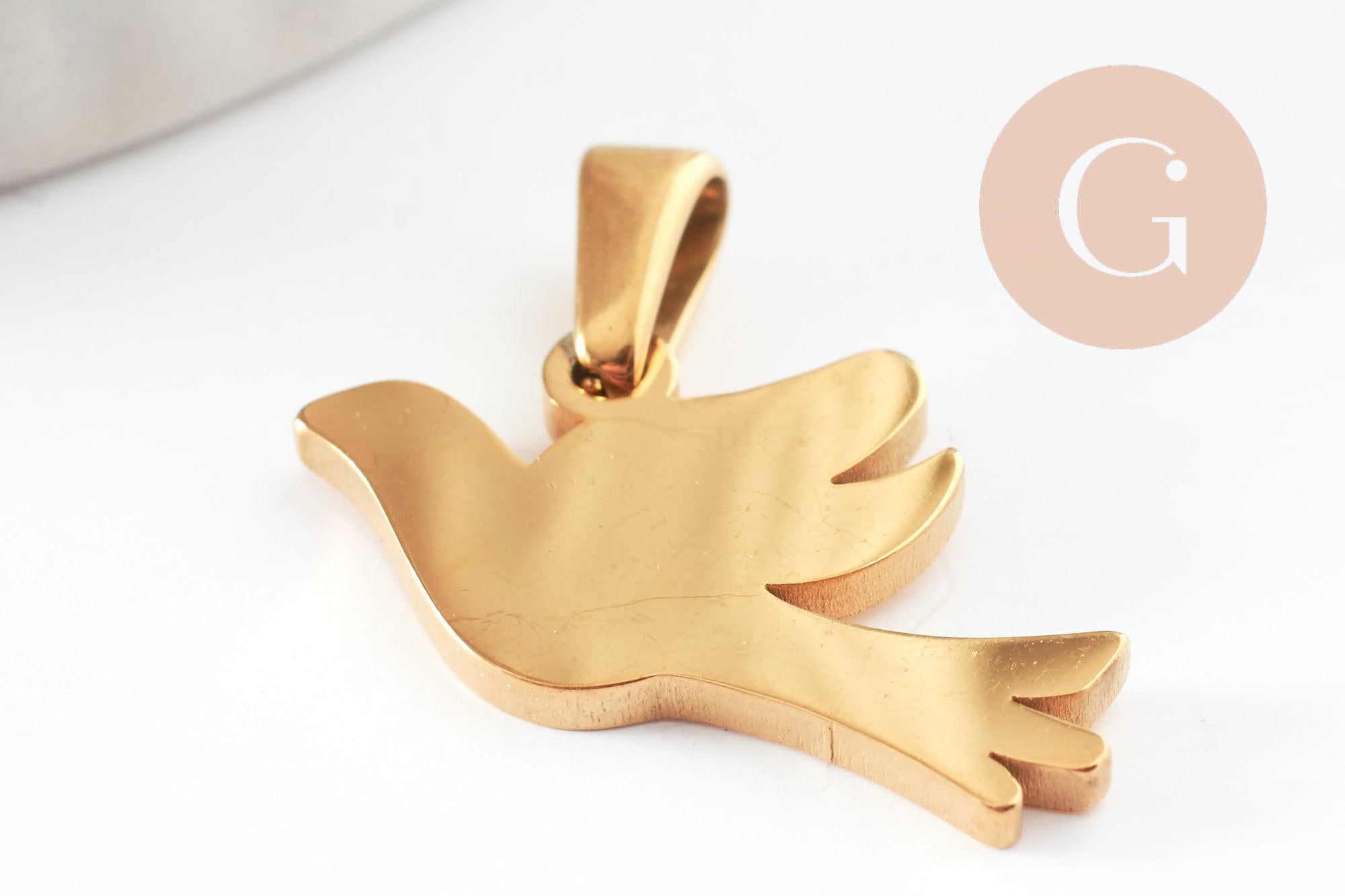 Gingerlily Pendentifs Colombe acier doré 16,5mm x1