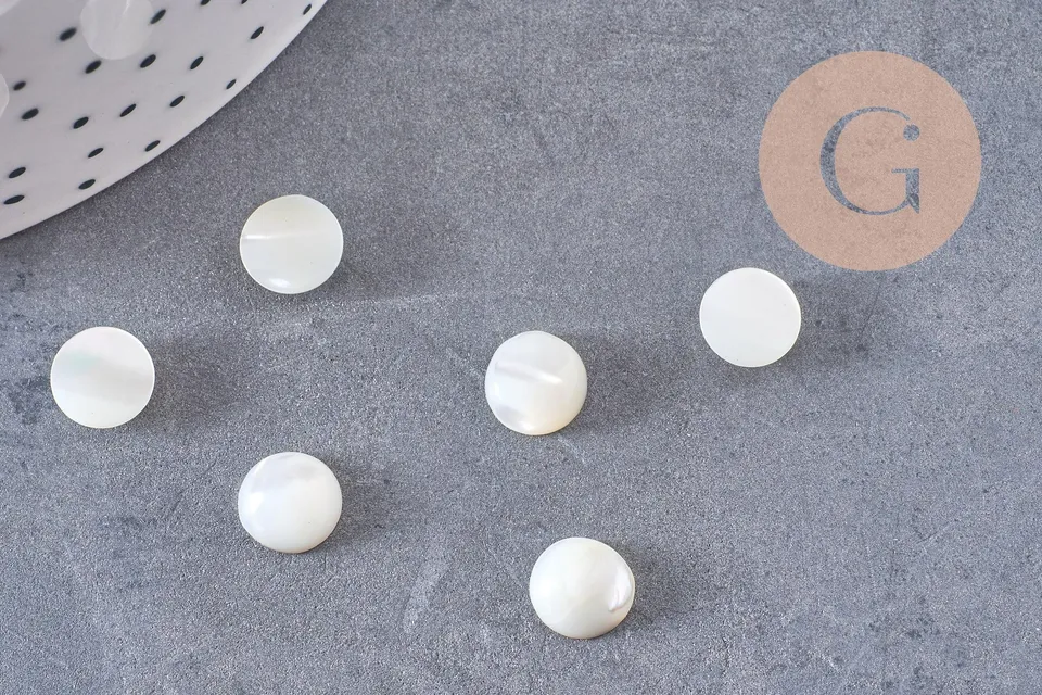 Gingerlily Cabochon rond nacre blanche naturelle 8mm x1