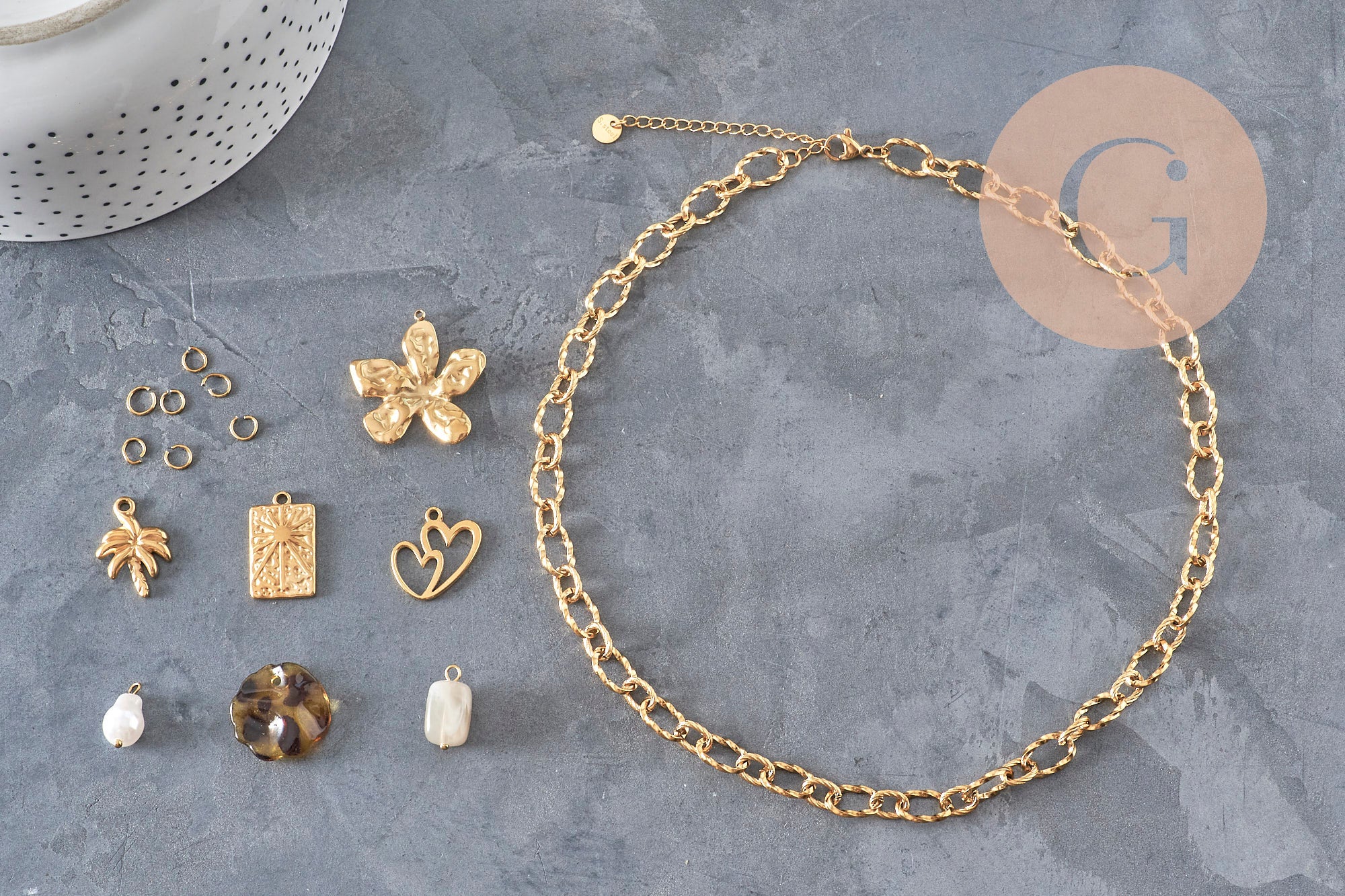 Gingerlily G11290 kit collier breloques acier doré