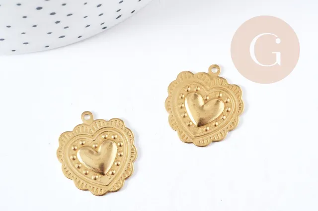 Gingerlily G8950 pendentif cœur laiton brut 22mm