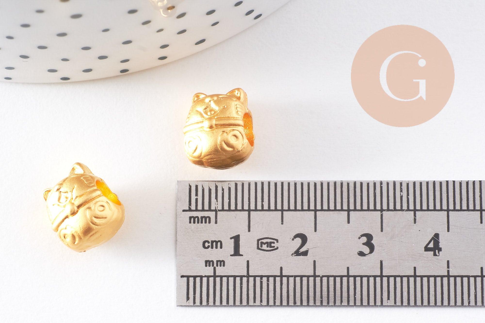 Gingerlily Perles tête de chat Maneki Neko zamac doré mat 12,5 mm x5