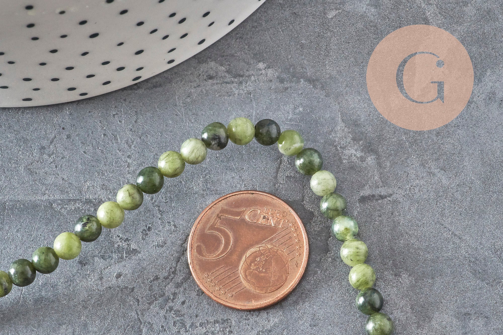 Gingerlily Perles jade vert olive 4mm fil 38cm naturel