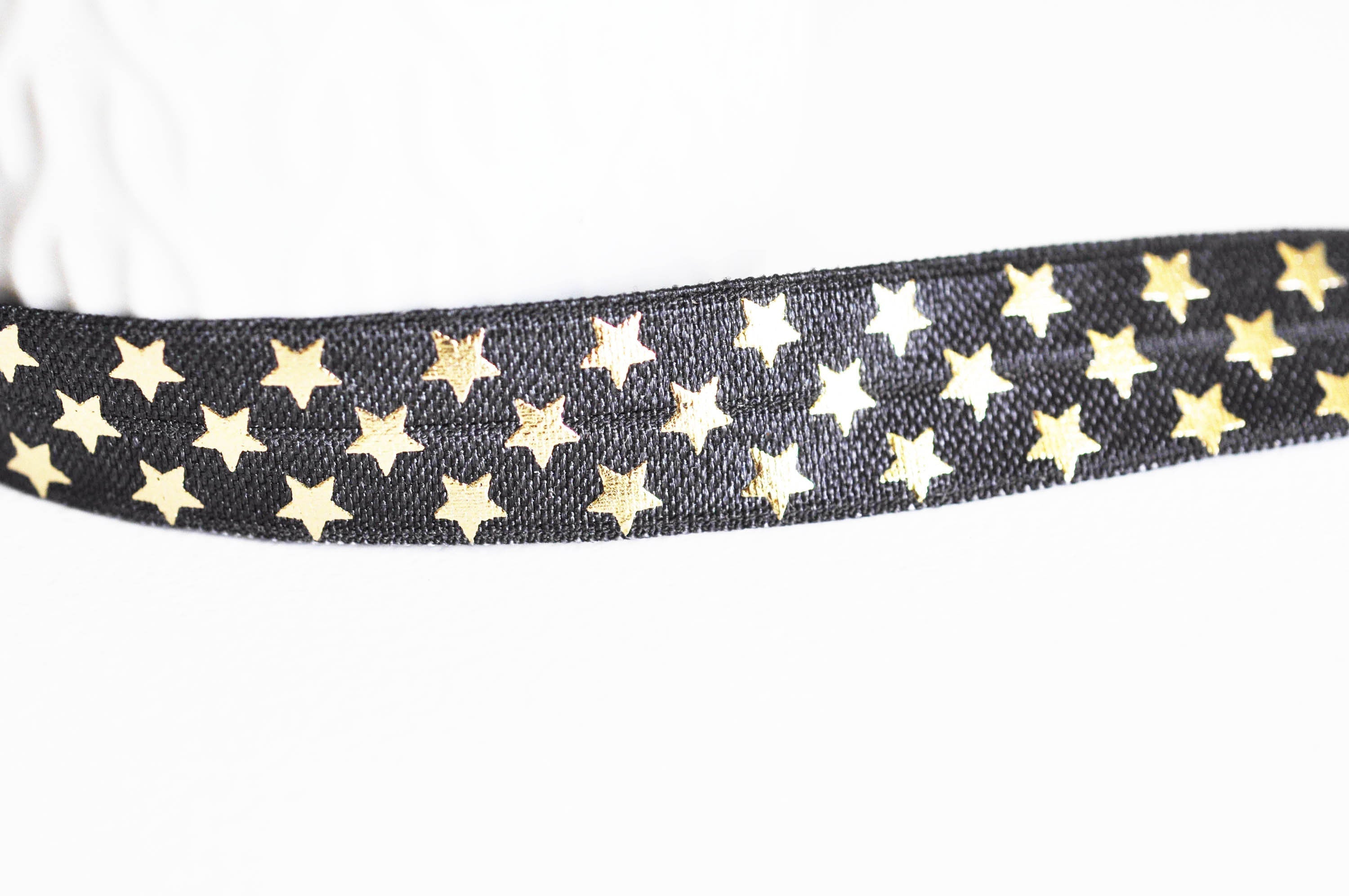 Gingerlily Cordons DIY G1758 ruban élastique noir étoiles or 16mm