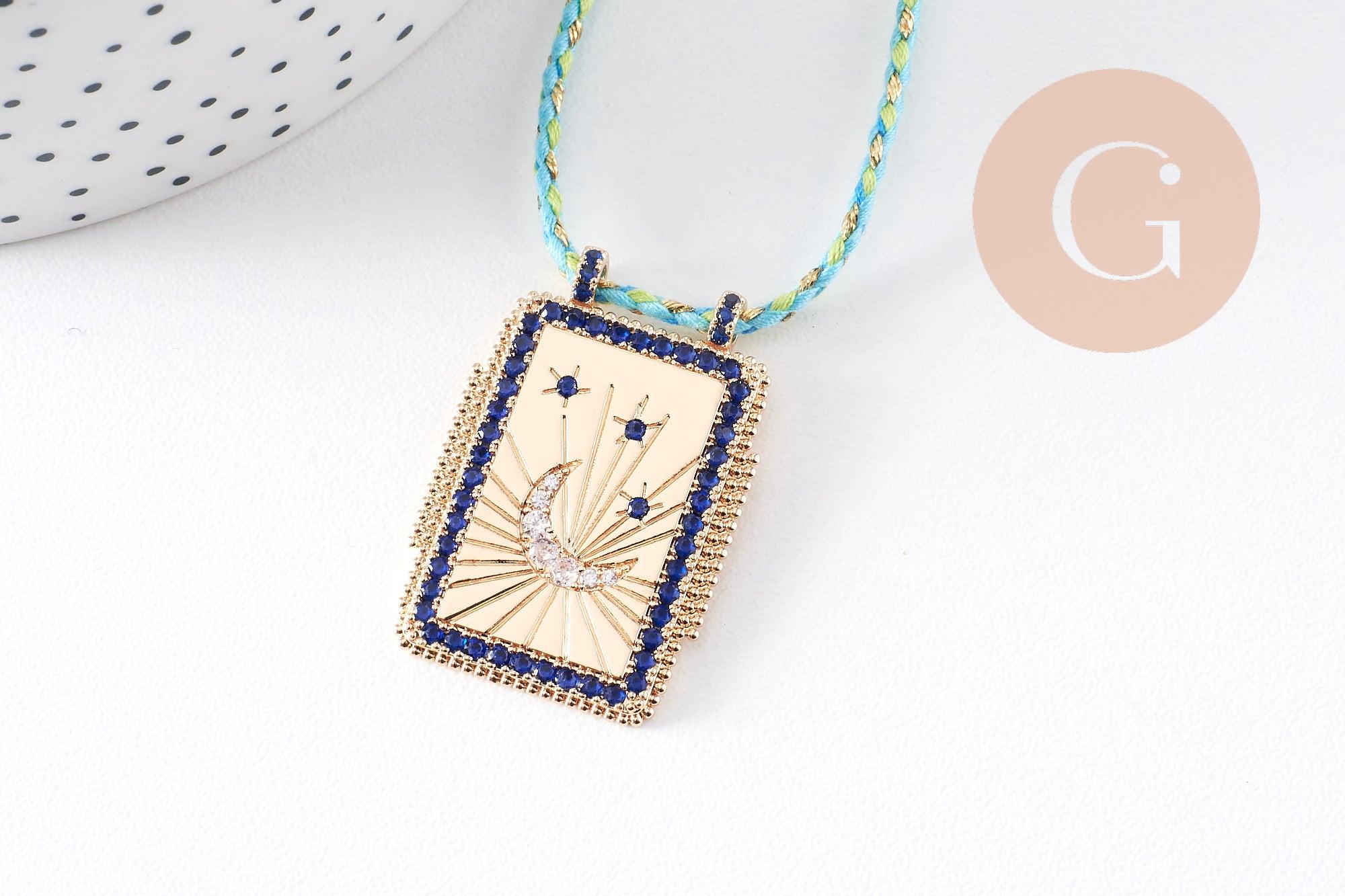 Gingerlily collier médaille lune émaillée zircons bleus 45cm