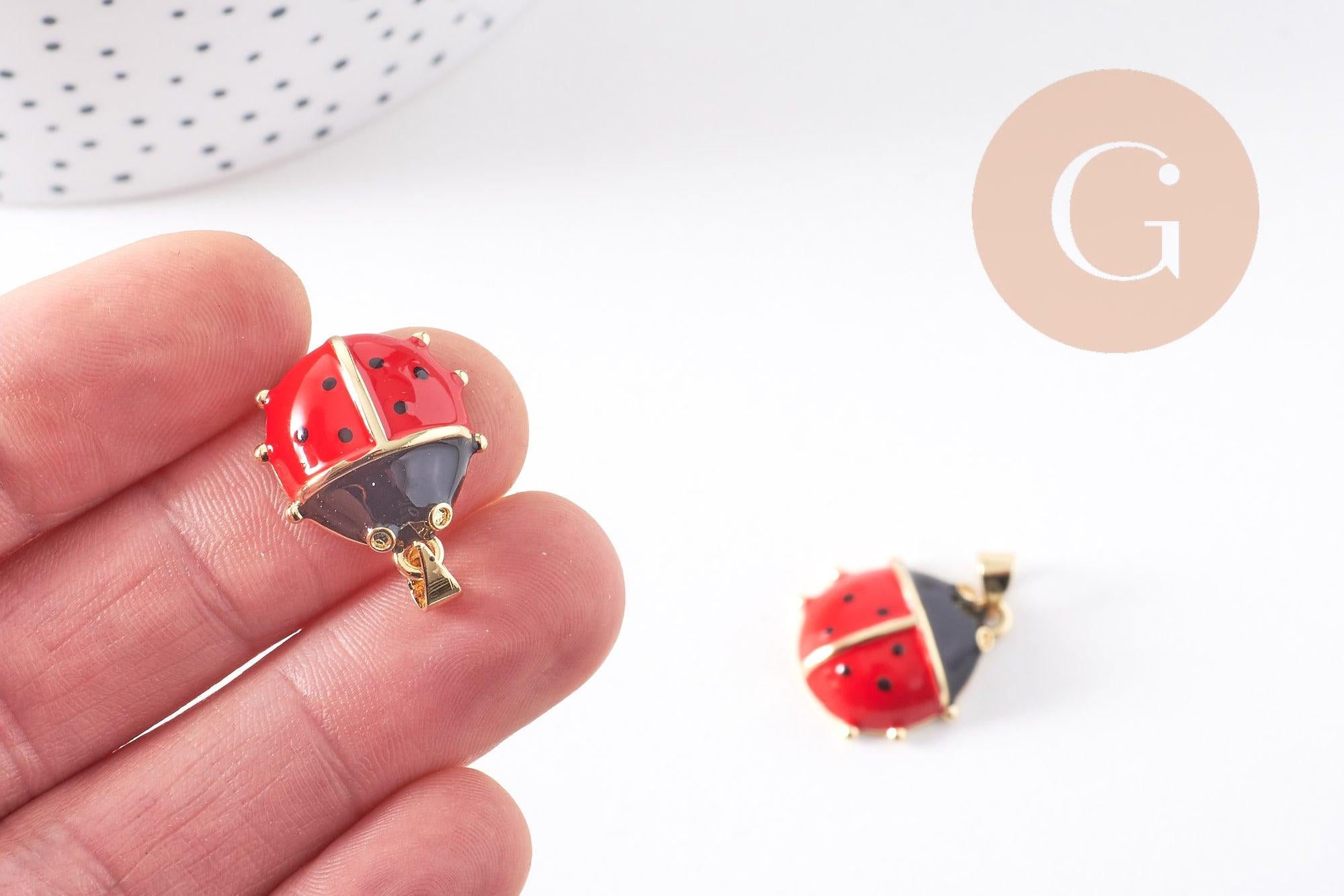 Gingerlily pendentif coccinelle G10306 breloque émail rouge x1