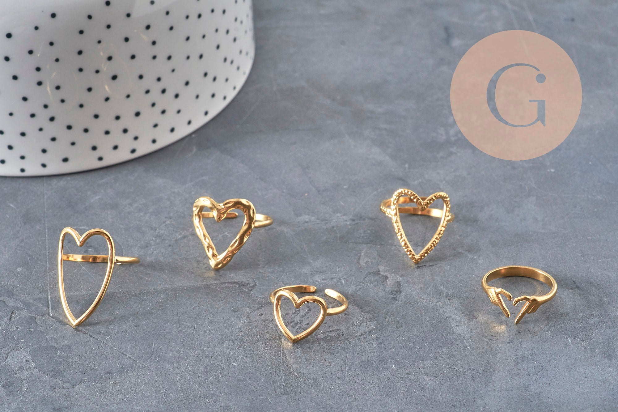 Gingerlily Bague coeur G11294 doré taille 57 support résine