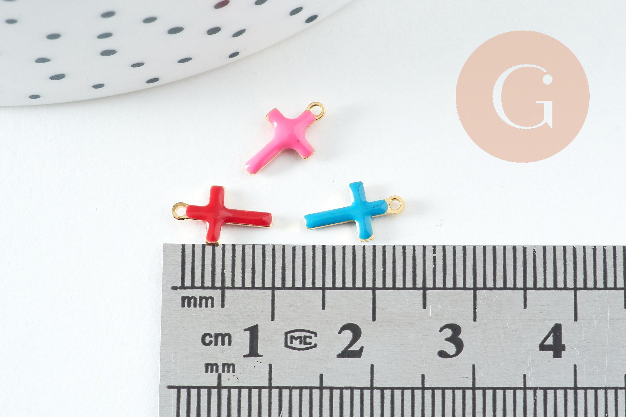 Gingerlily Pendentifs croix dorée émail multicolore 10mm x10