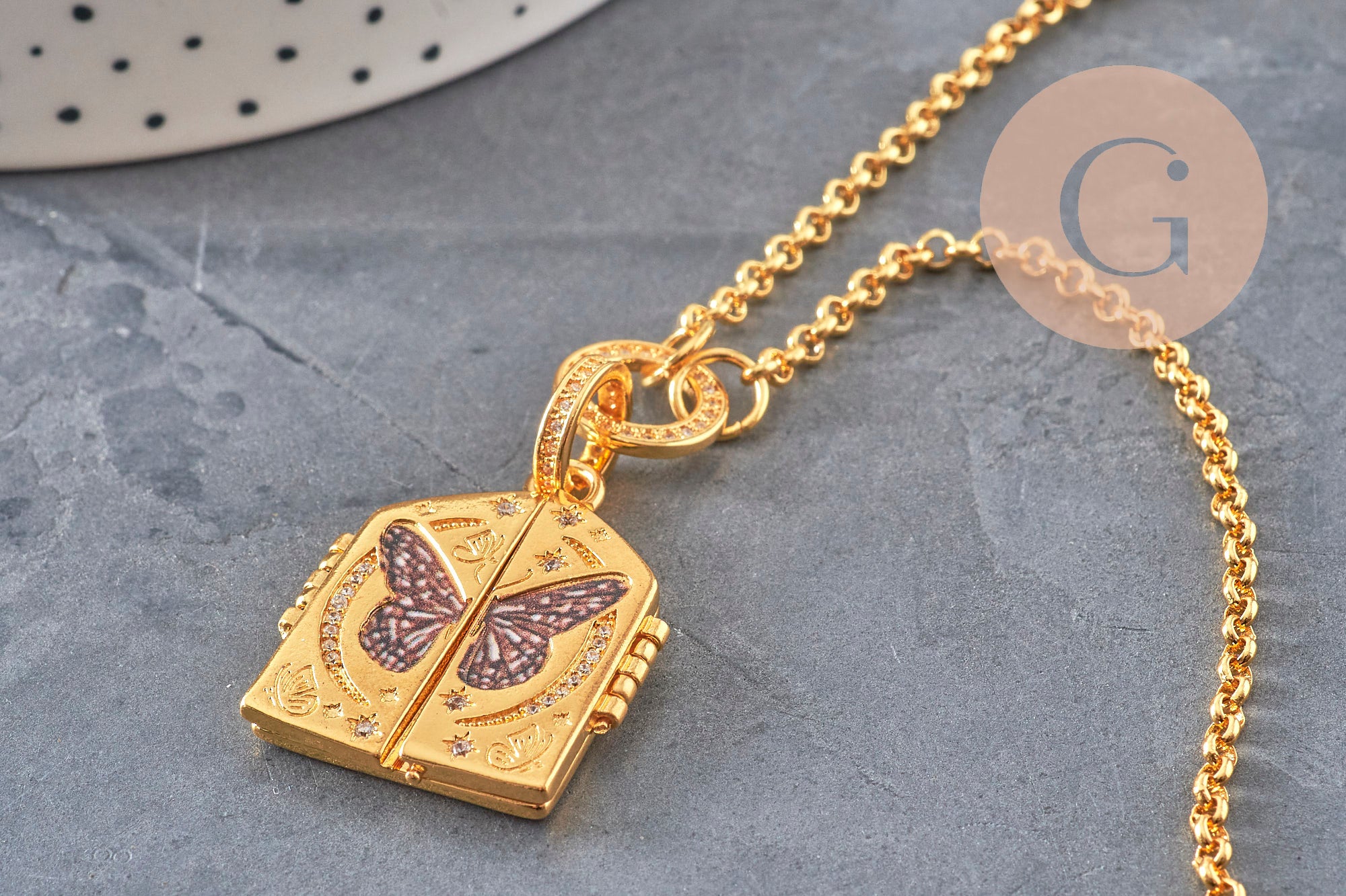 Gingerlily Collier locket lune étoiles acier doré x1