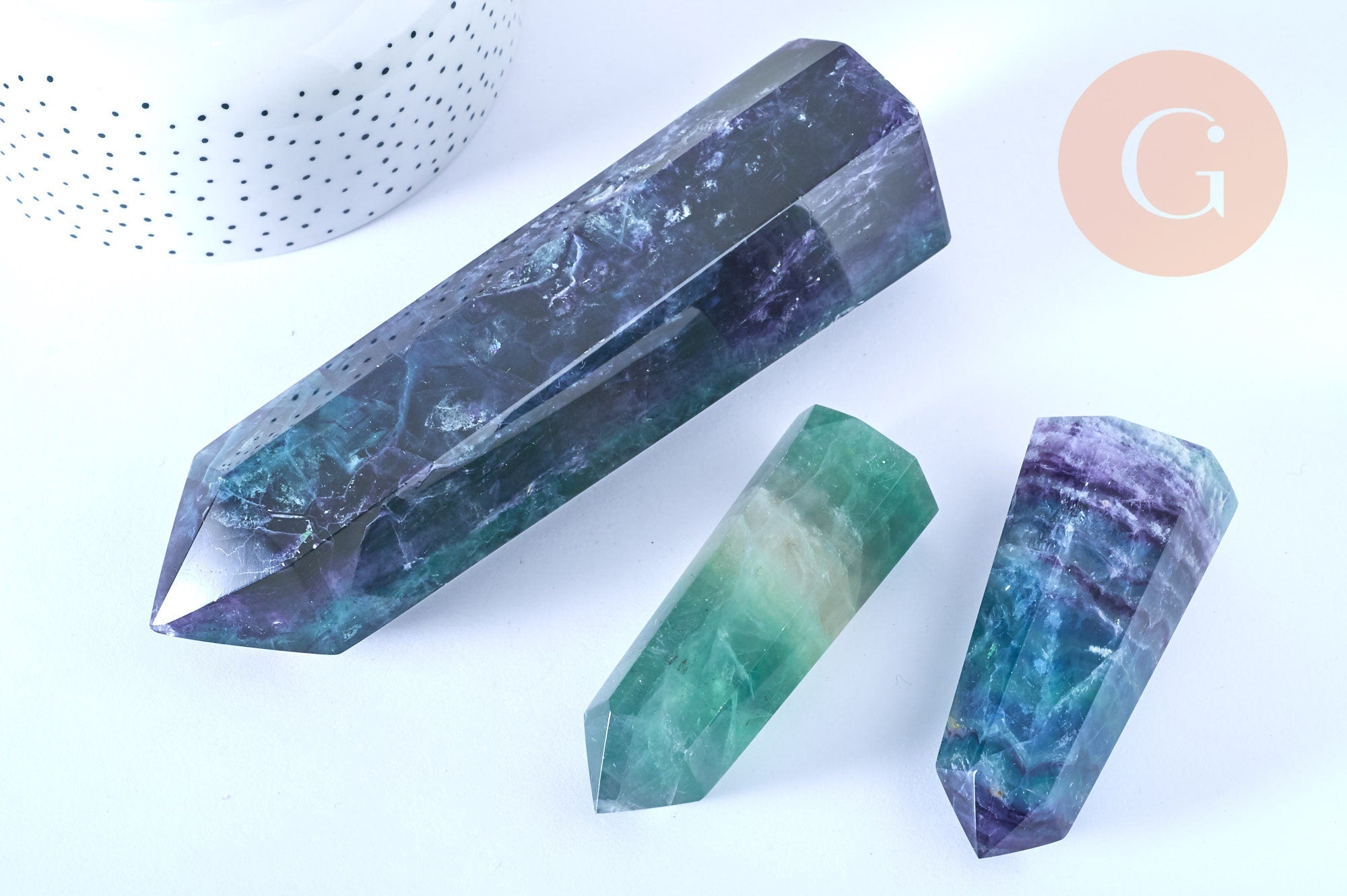 Gingerlily Pierres Pointe fluorite G5767 naturelle 16,5cm pièce