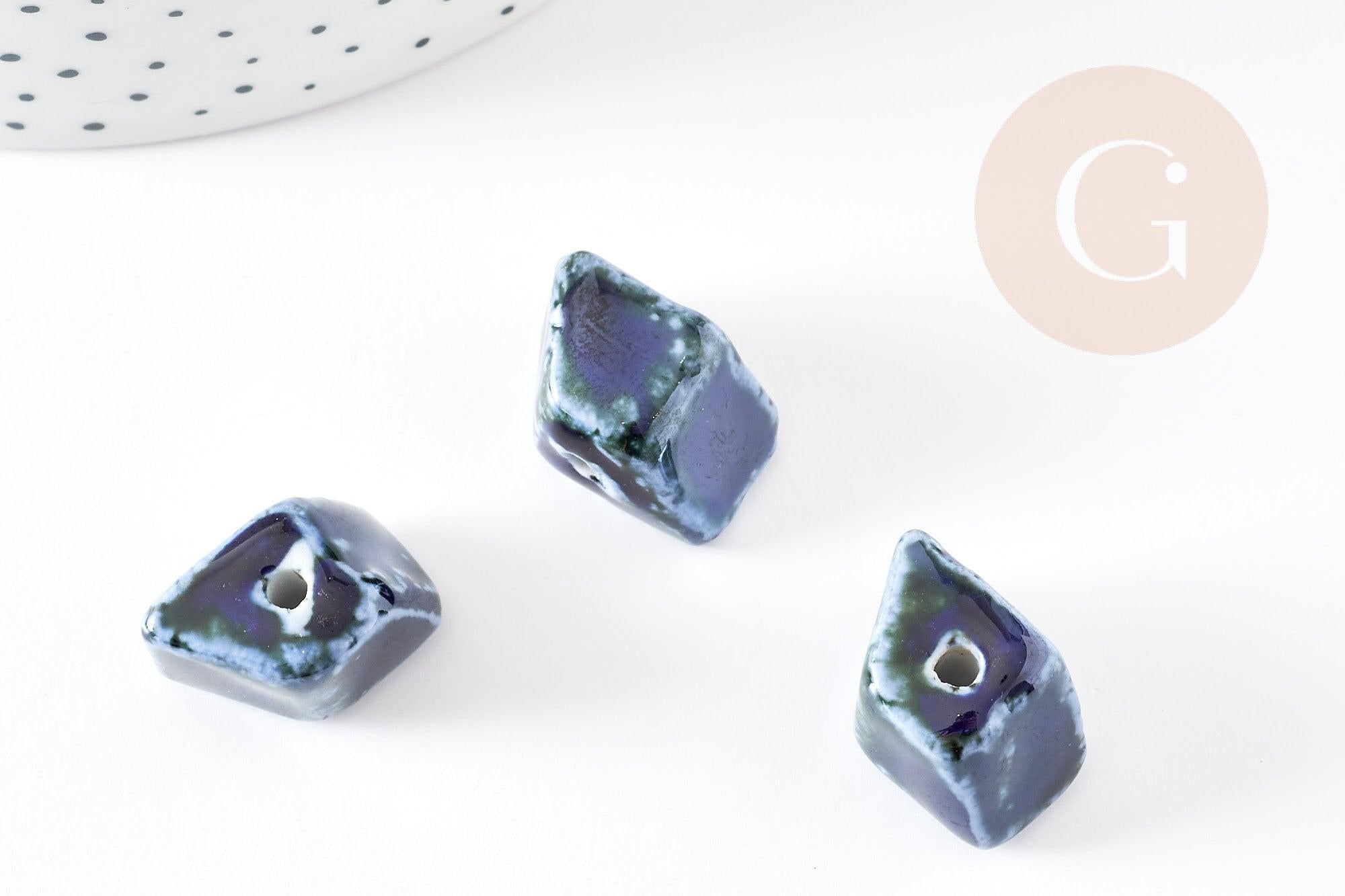 Gingerlily Perles pépite perles céramique bleu 20mm x10