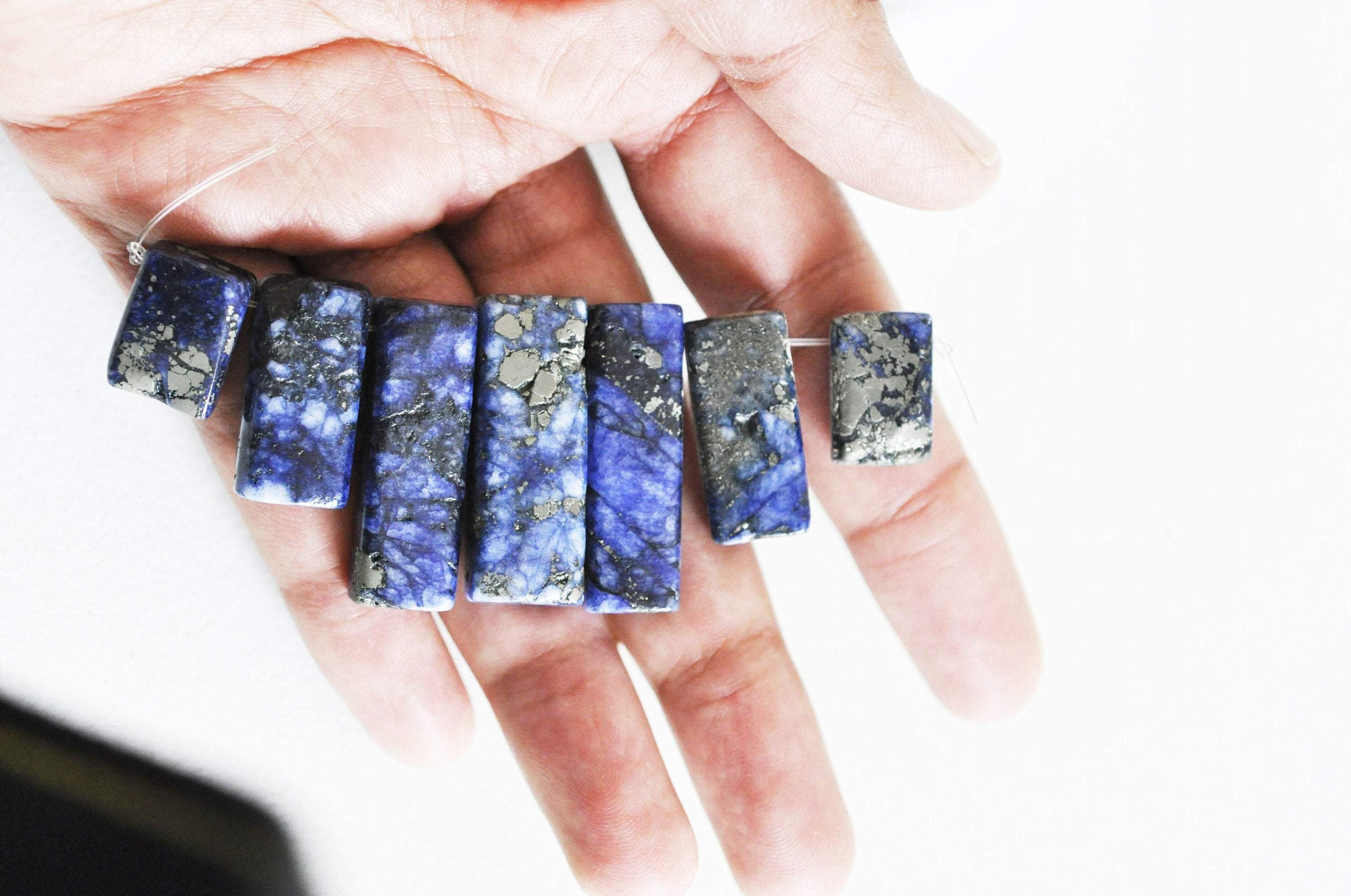 Gingerlily perle lapis lazuli rectangle pierre naturelle lot 7 bleu
