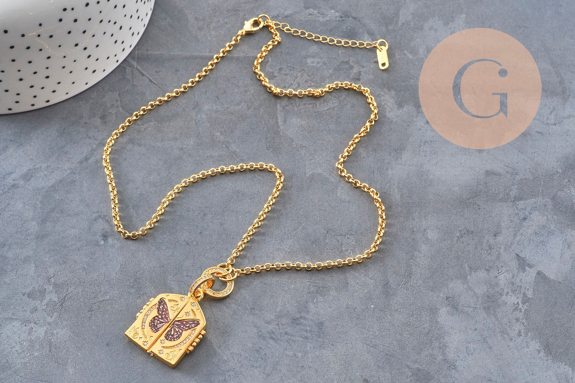 Gingerlily Collier locket lune étoiles acier doré x1