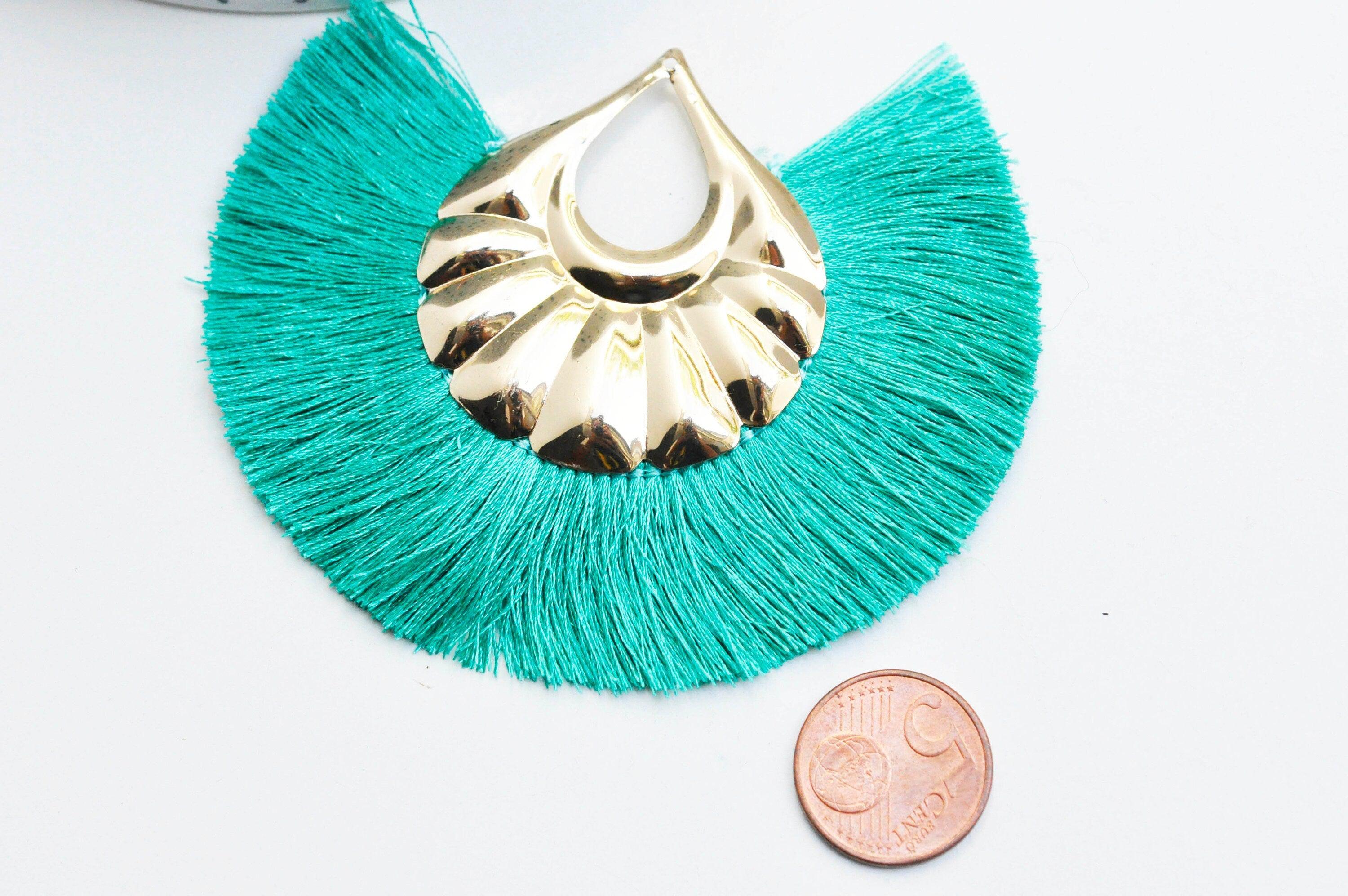 Gingerlily Pendentif pompon fil vert doré 85mm lot 2