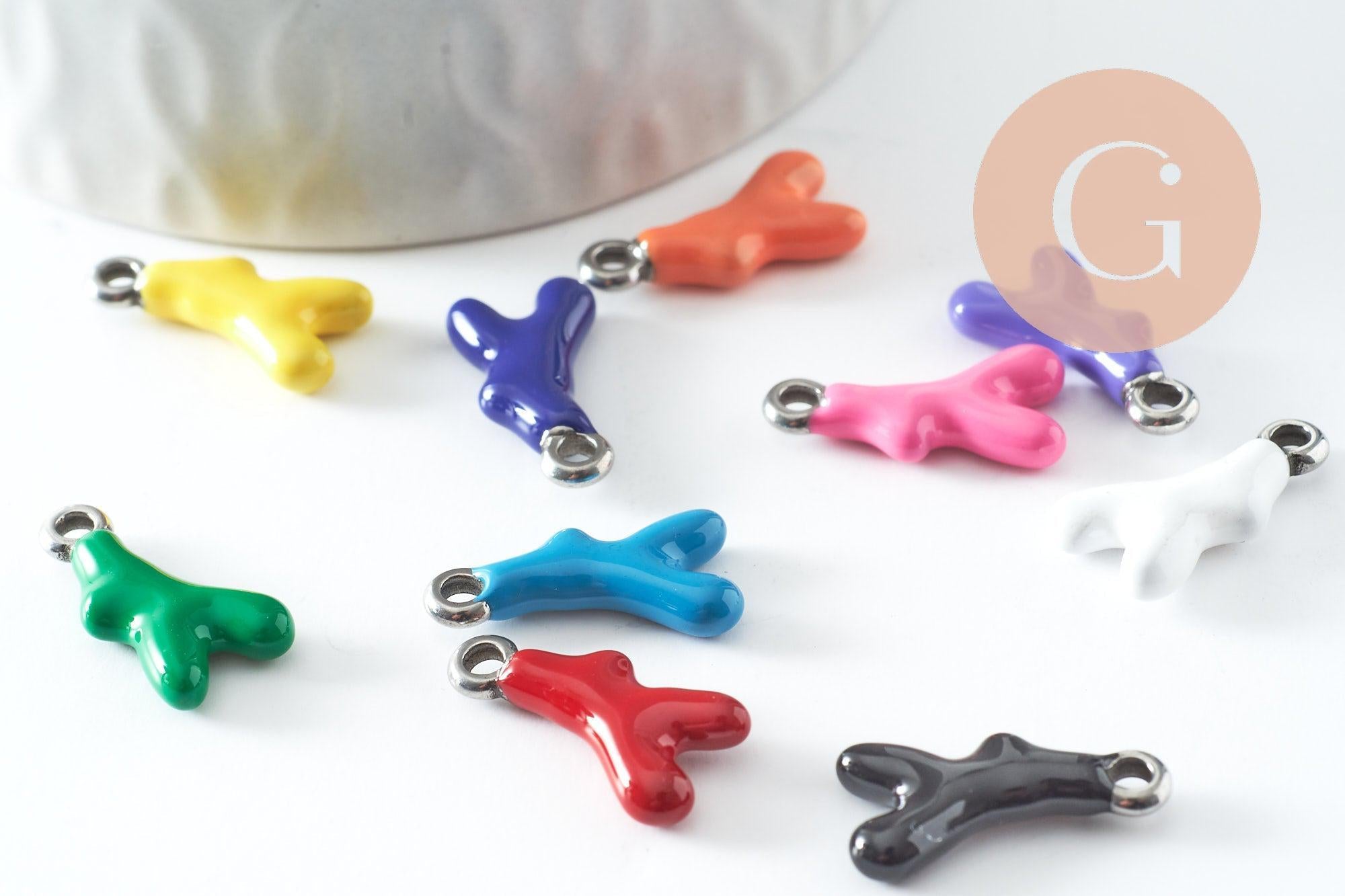 Gingerlily Pendentif branche corail acier orange émail 18,5mm
