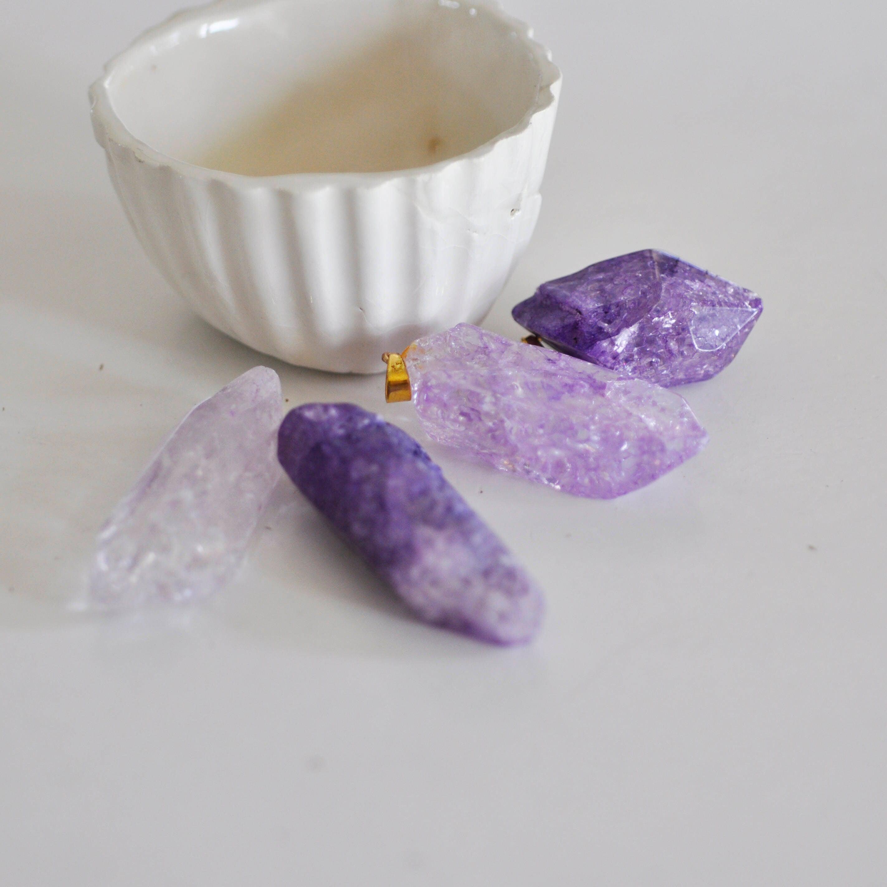 Gingerlily Pendentifs cristal violet pendentif pierre support doré
