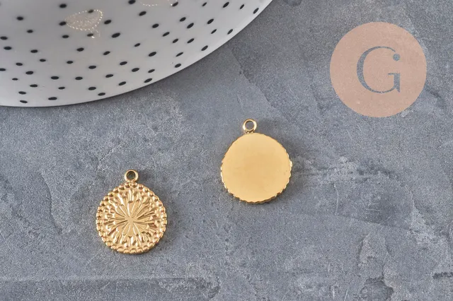 Gingerlily médaille fleur G11326 pendentif acier doré 18,5 mm