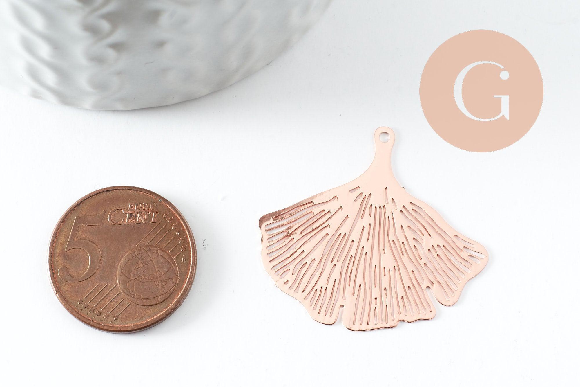 Gingerlily Pendentif feuille ginkgo or rose 33mm lot 2