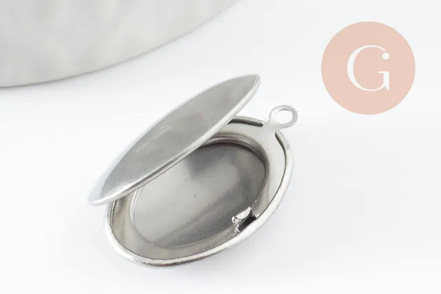 Gingerlily Pendentifs Locket ovale acier platine 24mm x1