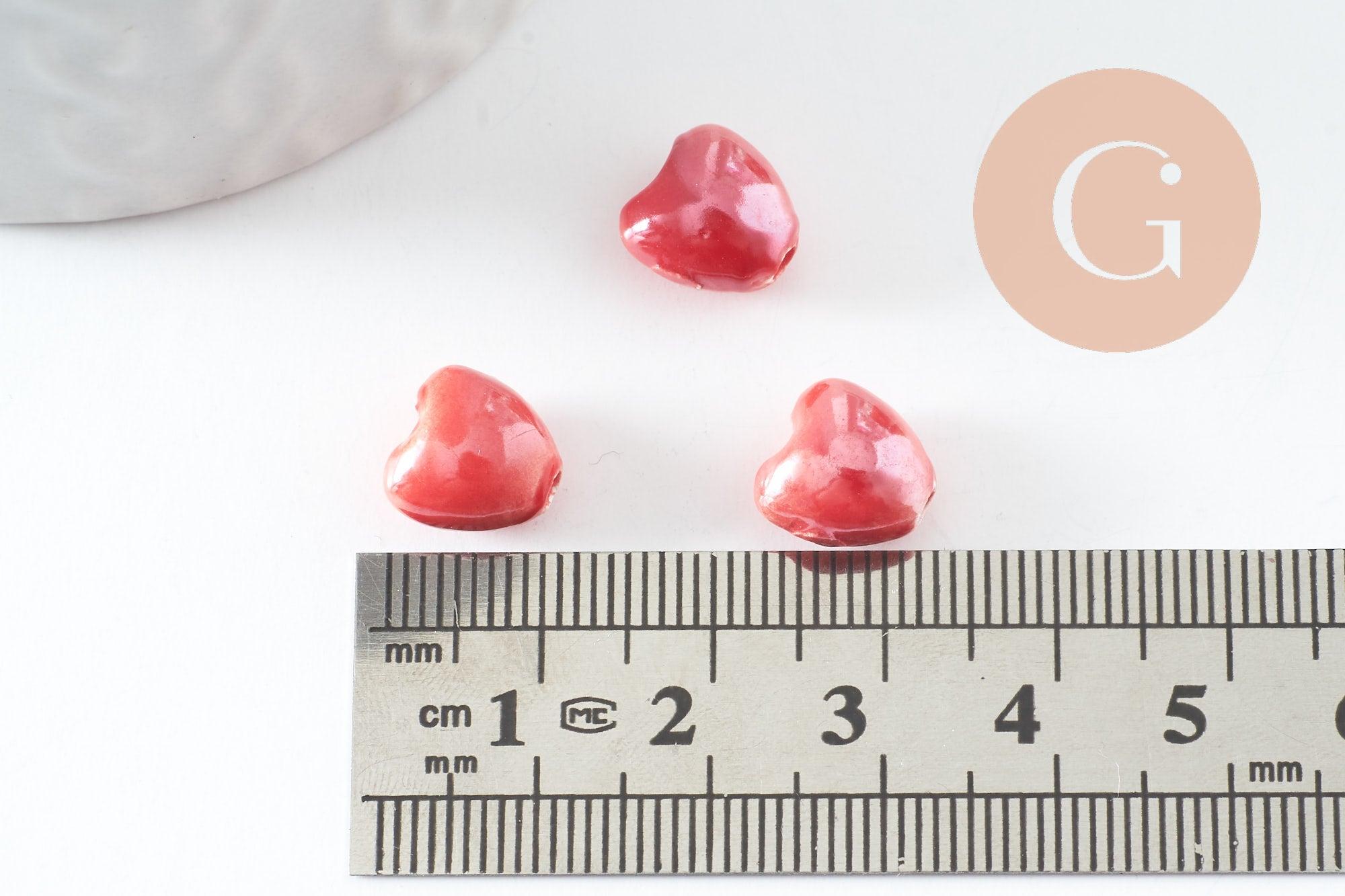 Gingerlily Perle coeur G9773 porcelaine rouge irisé 12mm x5