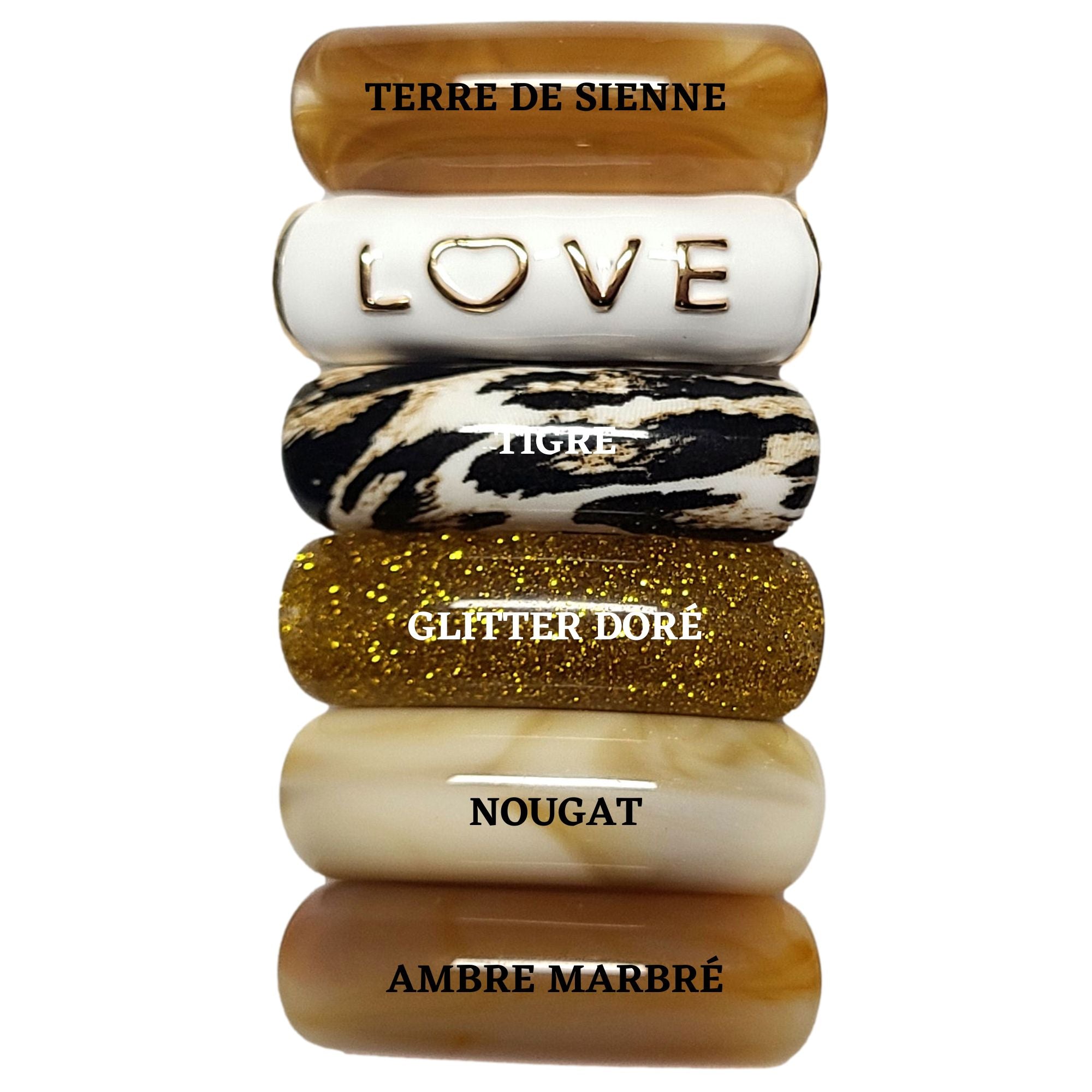 ARTSHOP Camaieu 143 lot 6 perles tubes LOVE marron 12 mm