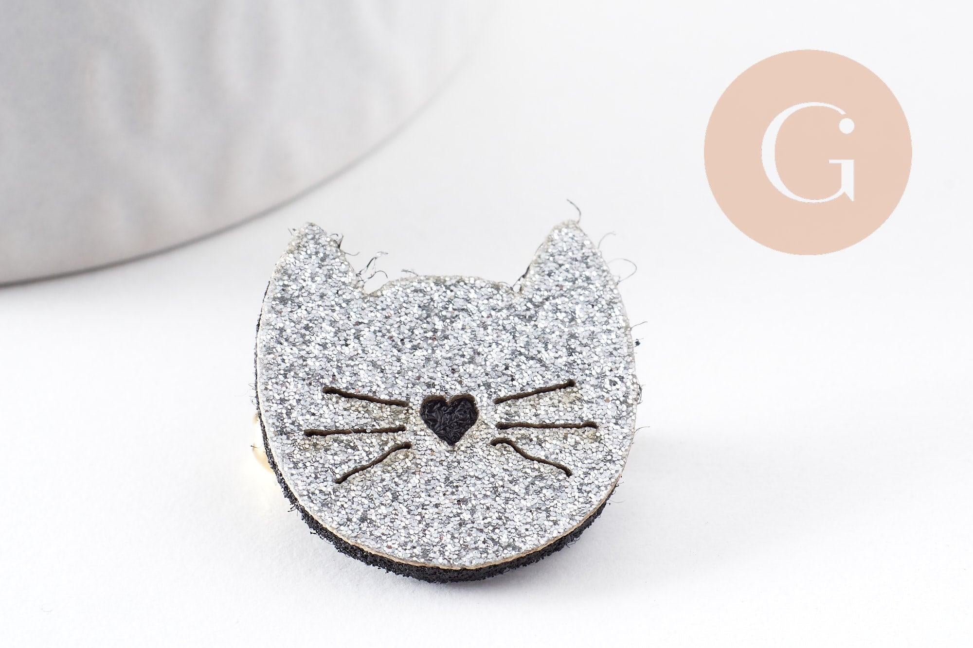 Gingerlily Broches broche chat gris paillettes 22mm x1