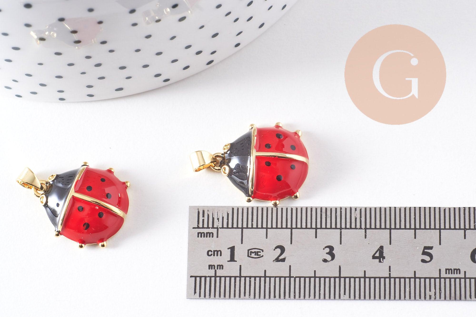 Gingerlily pendentif coccinelle G10306 breloque émail rouge x1