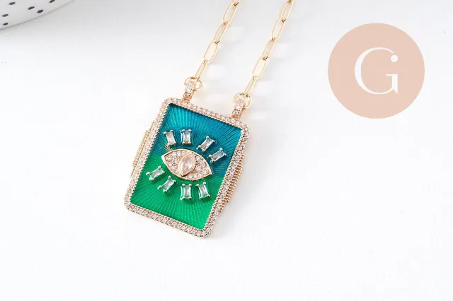 Gingerlily G10364 collier médaille œil bleu-vert zircons 45cm x1