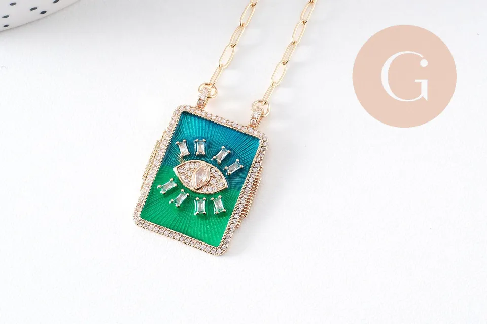 Gingerlily G10364 collier médaille œil bleu-vert zircons 45cm x1