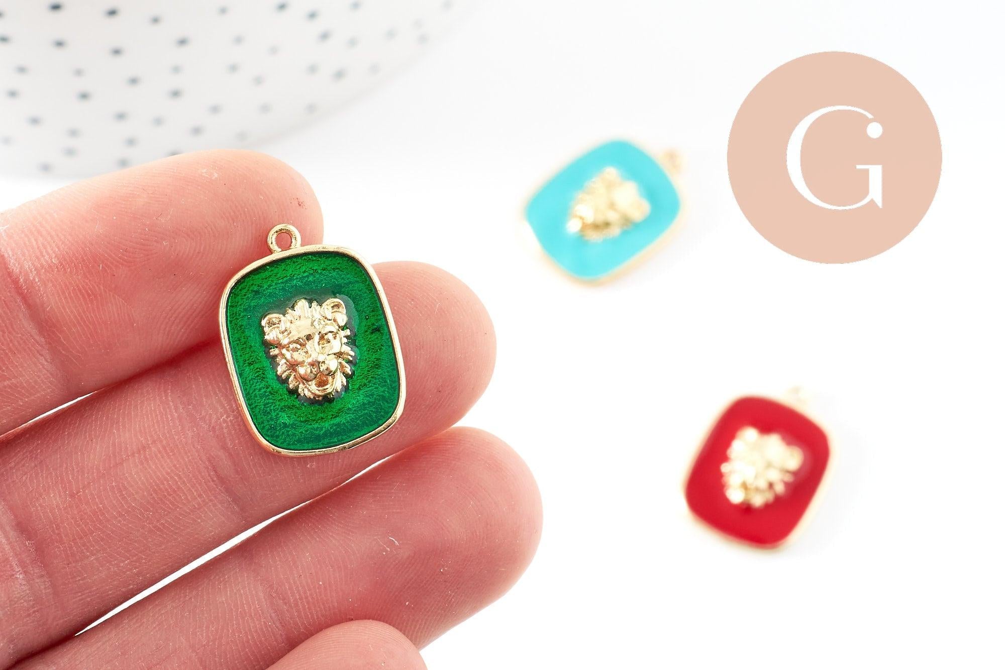 Gingerlily Perles pendentif médaille lion émail doré 21,5mm x1