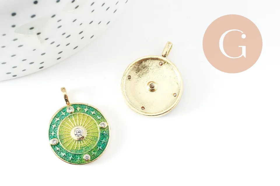 Gingerlily Pendentif soleil étoile émail laiton doré 26mm x1