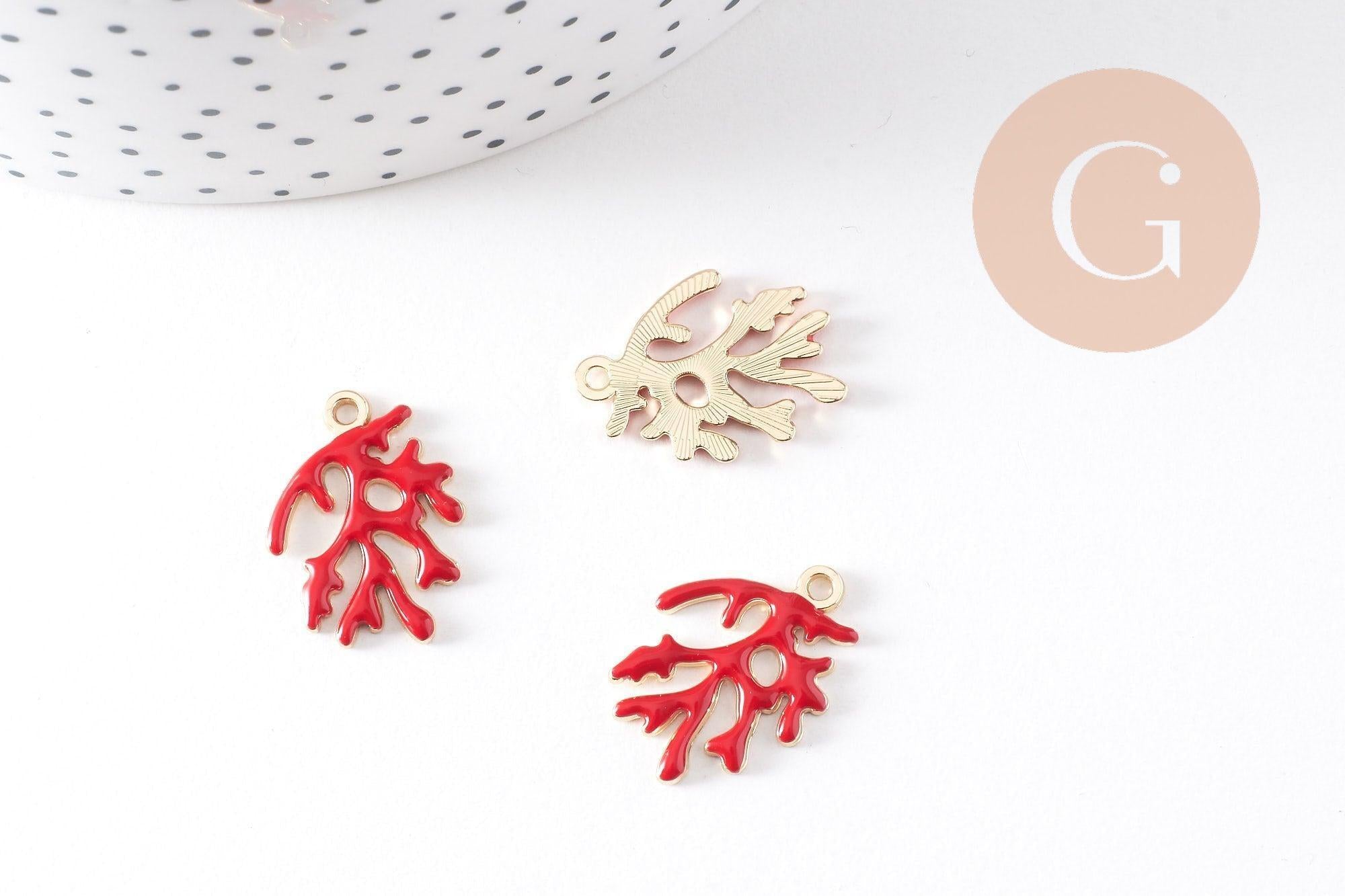 Gingerlily Pendentifs corail émail rouge doré x2