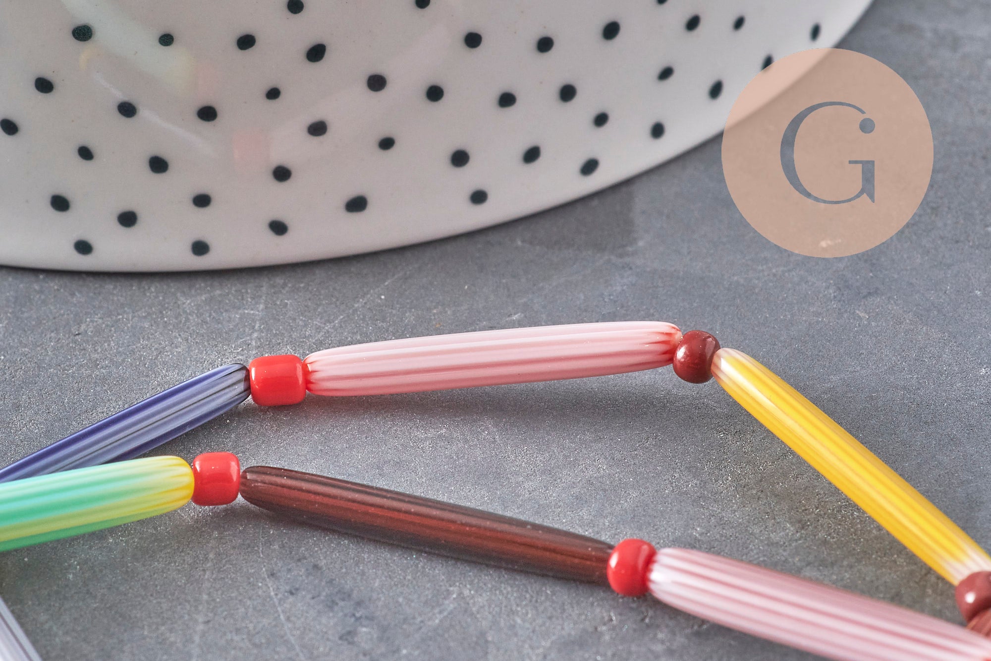 Gingerlily Perles Tube verre millefiori 28mm fil 40cm