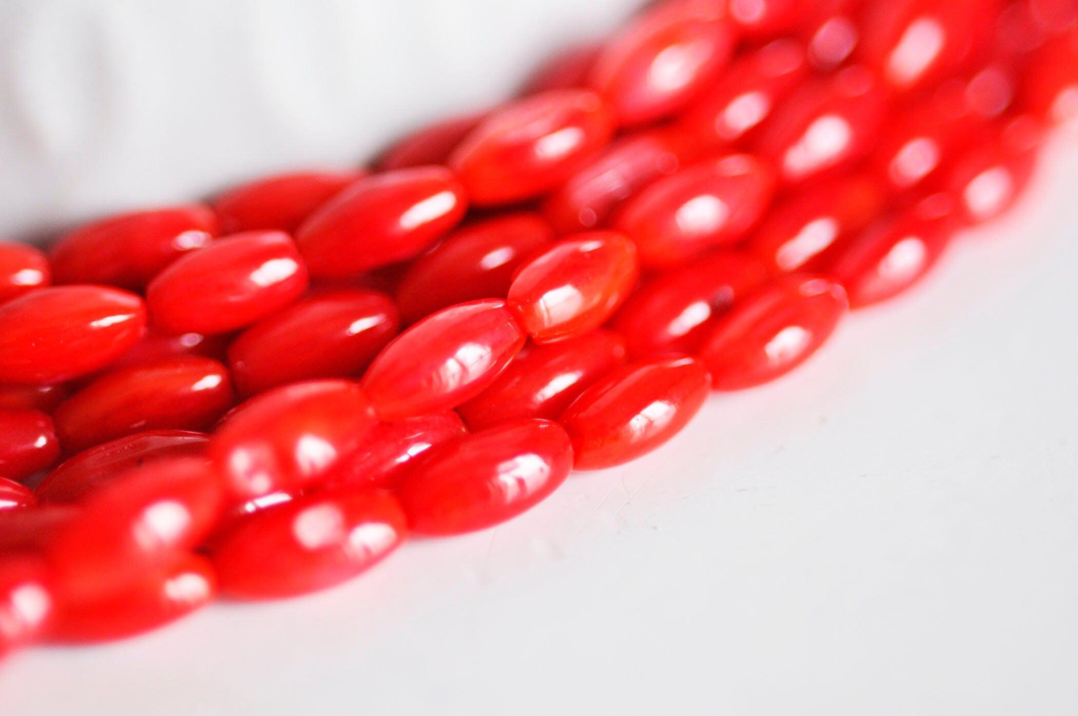 Gingerlily Perles ovales corail rouge 4x8mm fil 39cm