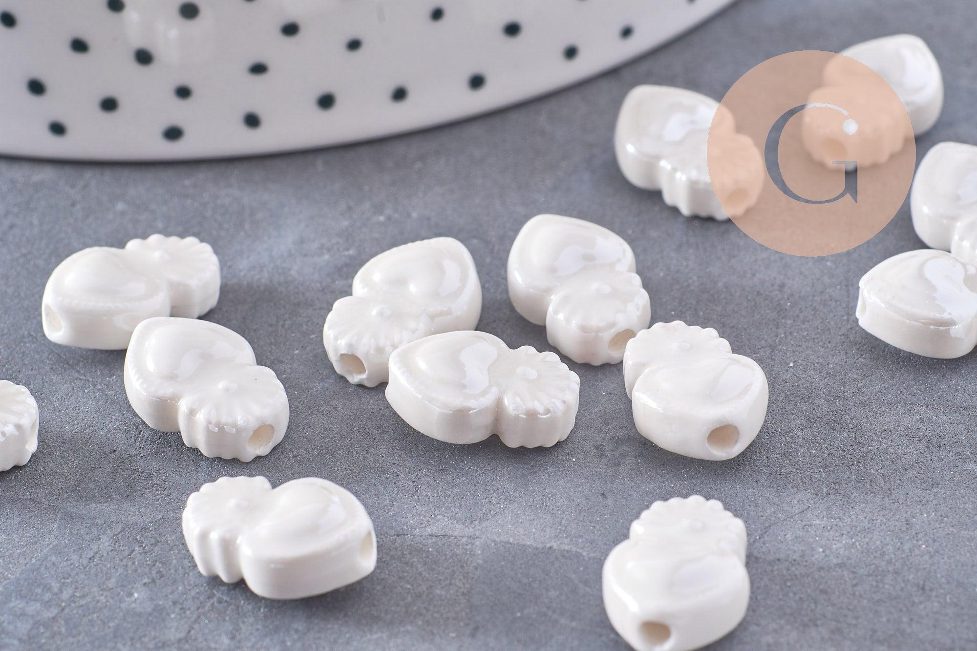 Gingerlily G3309 perle porcelaine coeur blanc irisé 16mm x25