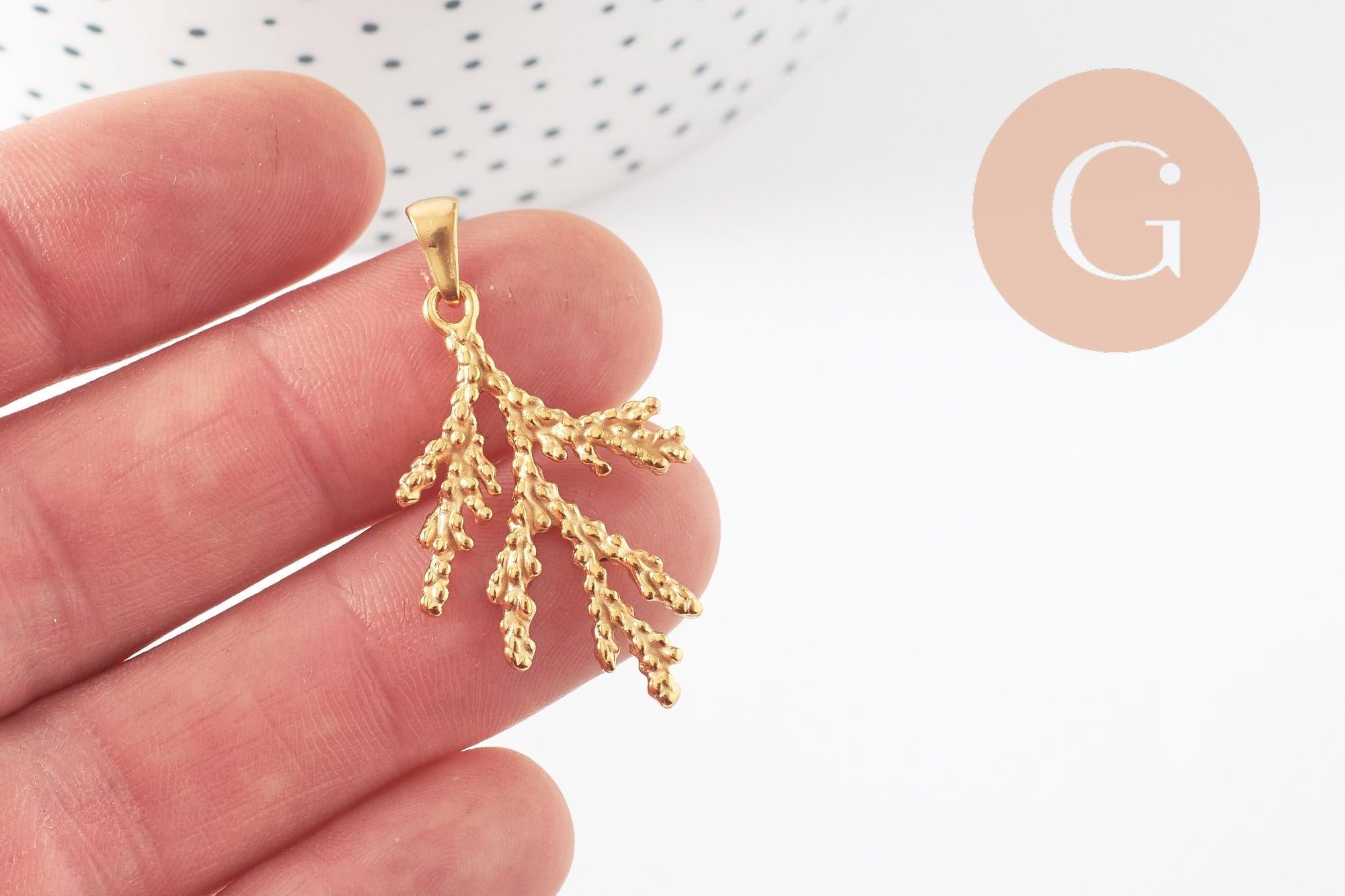 Gingerlily G9671 pendentif corail acier doré 34mm x1
