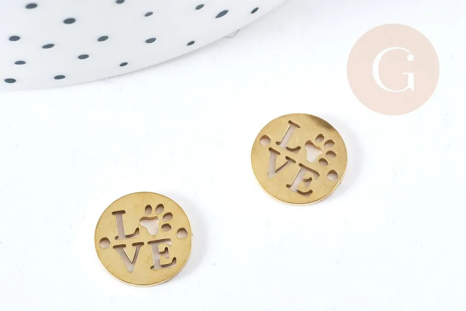Gingerlily Apprêts DIY connecteur love patte chien doré 12mm x1