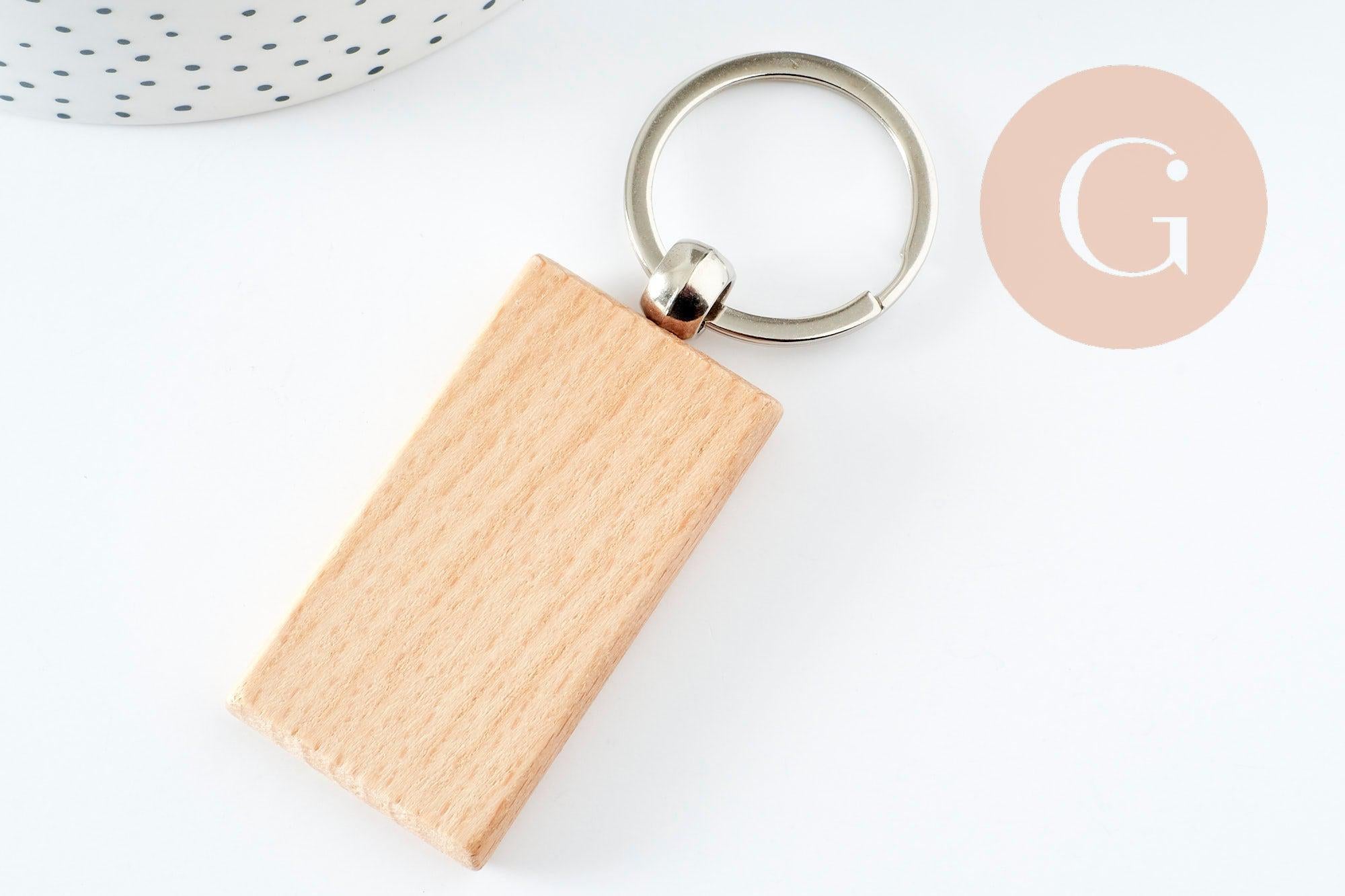 Gingerlily Porte-clé rectangle bois personnalisable 63,5mm x1