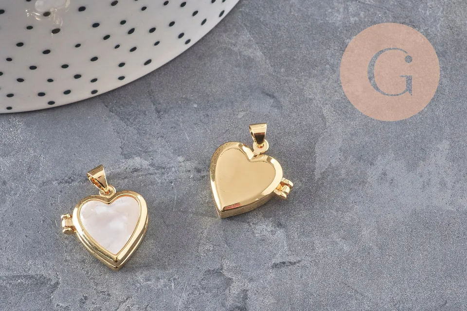 Gingerlily Pendentif locket rond doré 18K coeur nacre 18,5mm